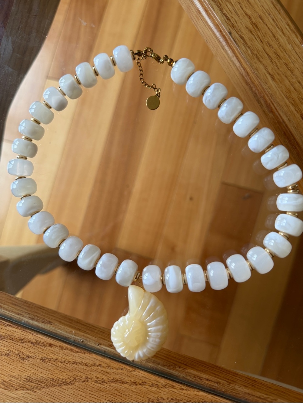 White Beaded Shell Pendant Necklace - Women Jewelry
